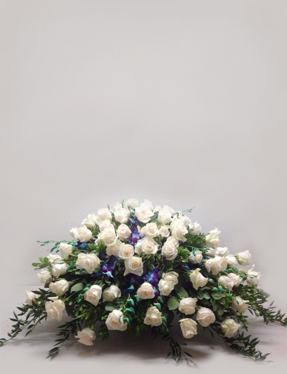 WHITE AND BLUE CASKET SPRAY