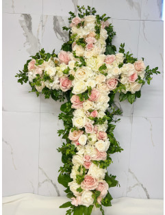 CROSS OF ROSES & HYDRANGEAS ~NEW~